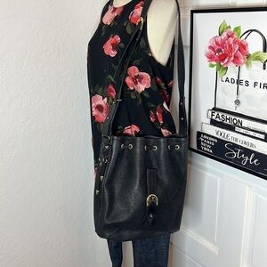 Vintage Texier Black Leather Large Bucket Bag